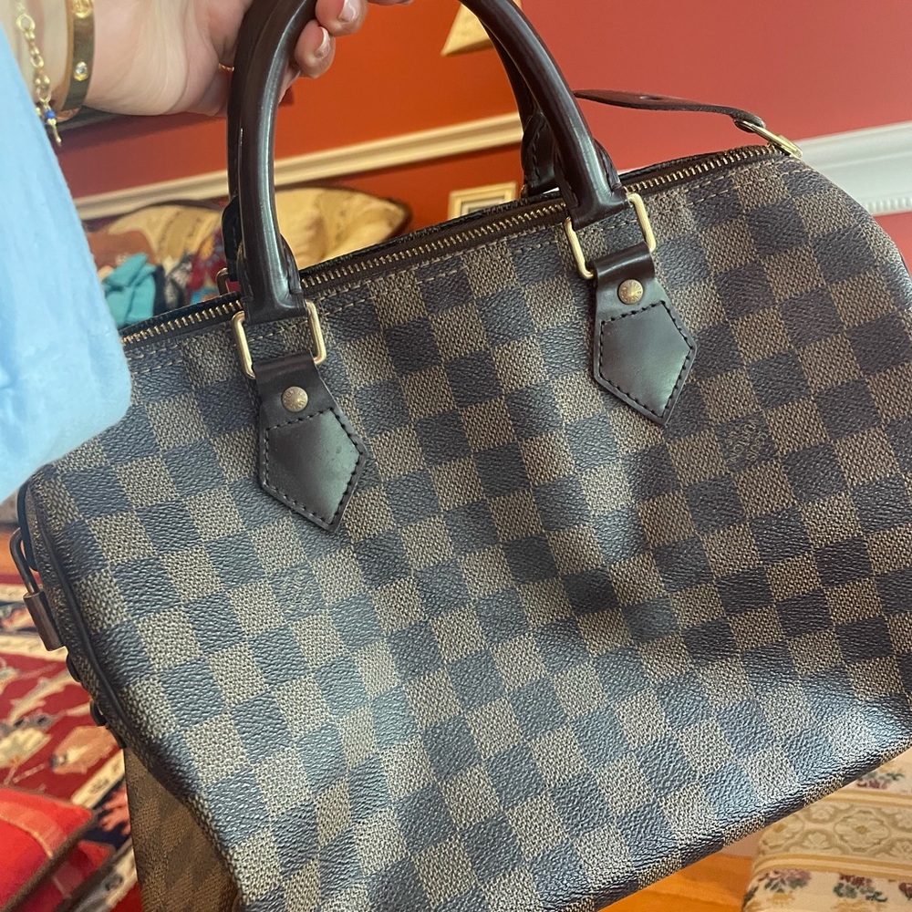 Checkered Handbag with Dark Handles